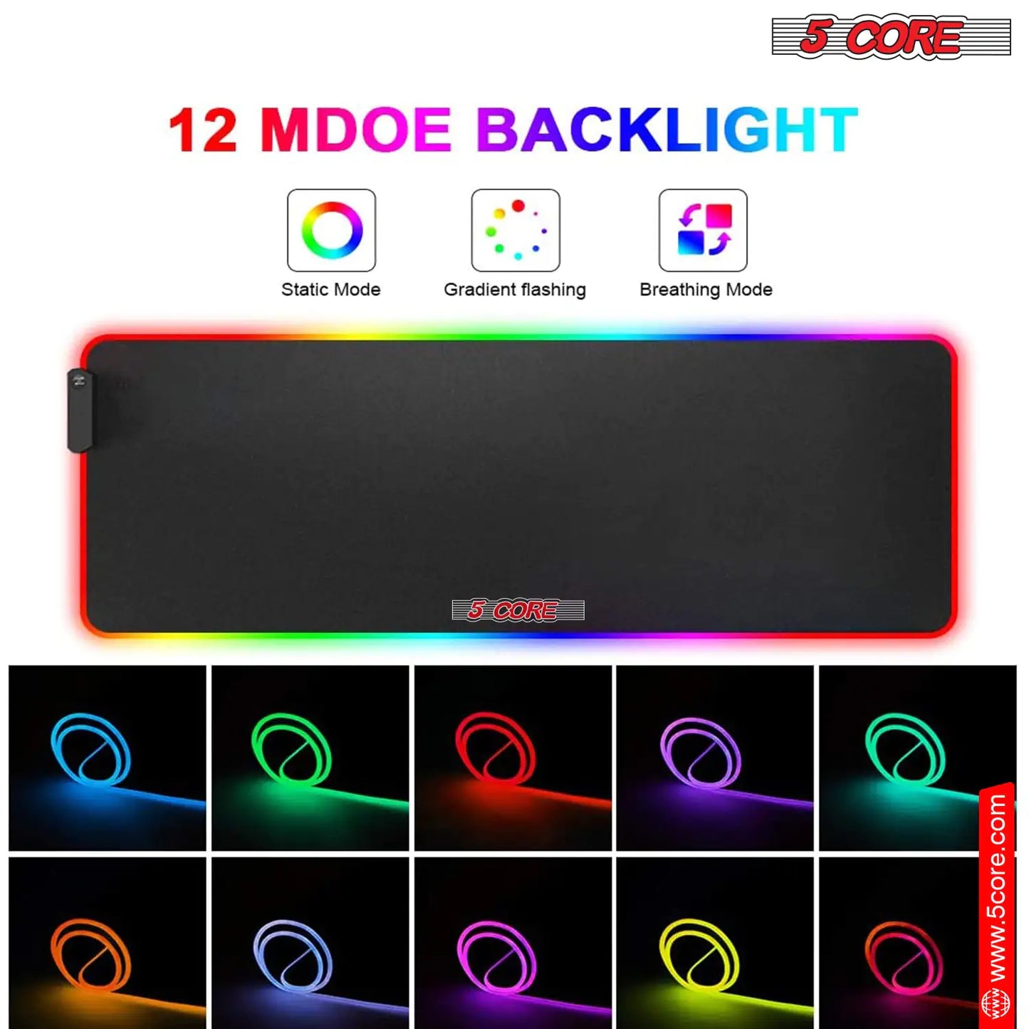 12 Light Mode High-Performance Soft Padded Gaming Mouse Pad Large