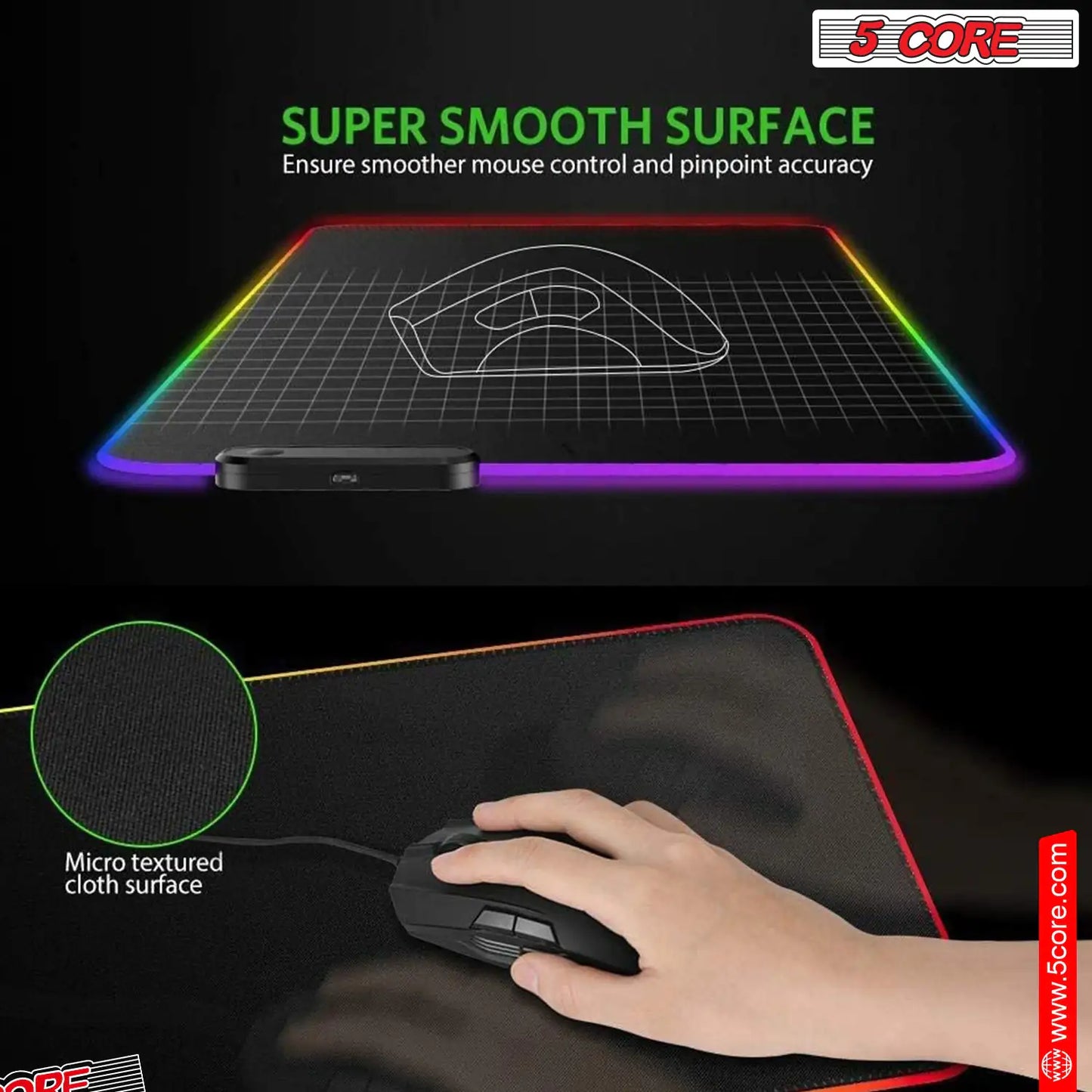 12 Light Mode High-Performance Soft Padded Gaming Mouse Pad Large