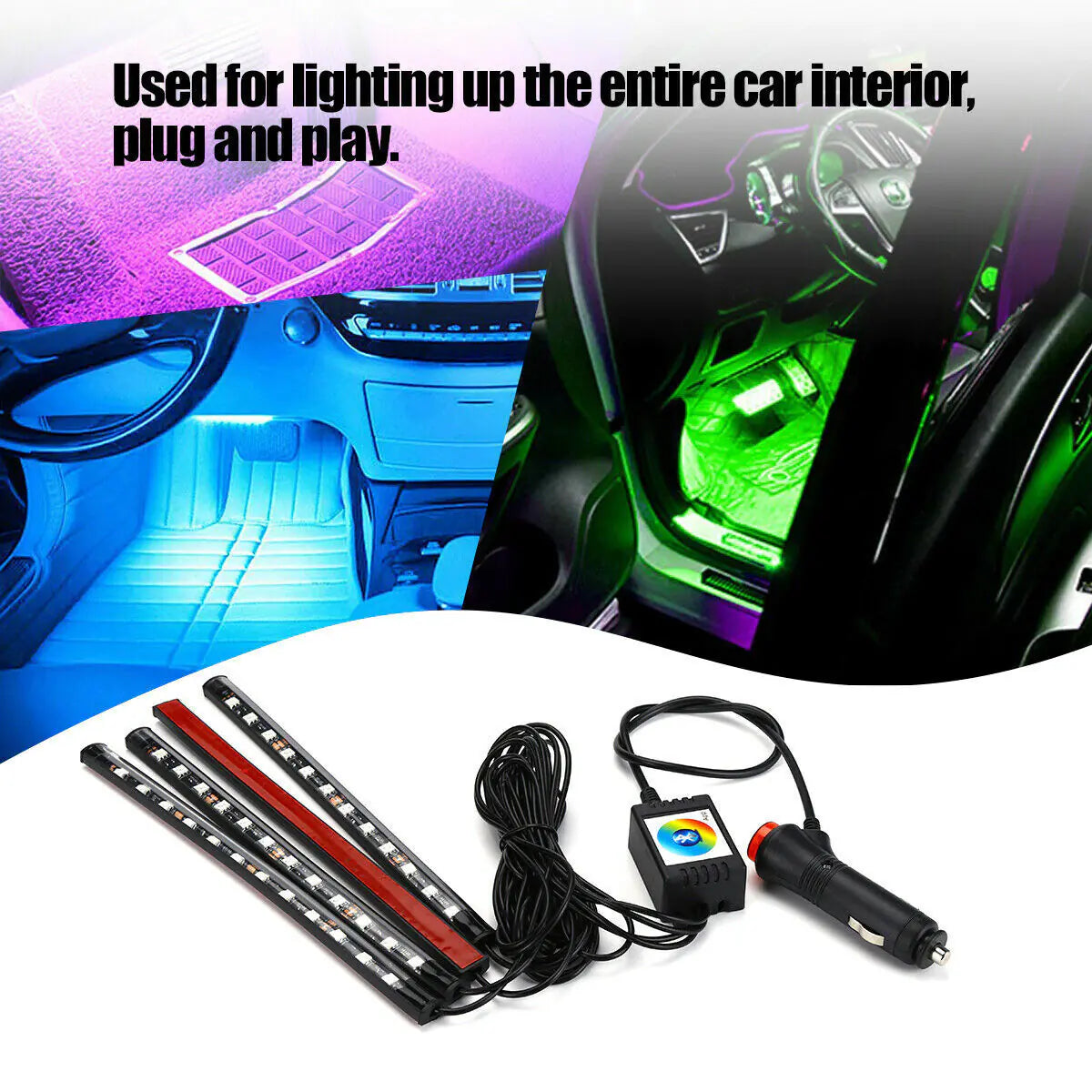 4X 48 LED Car Interior Atmosphere Light Strip Bar Bluetooth MOBILE Music Control