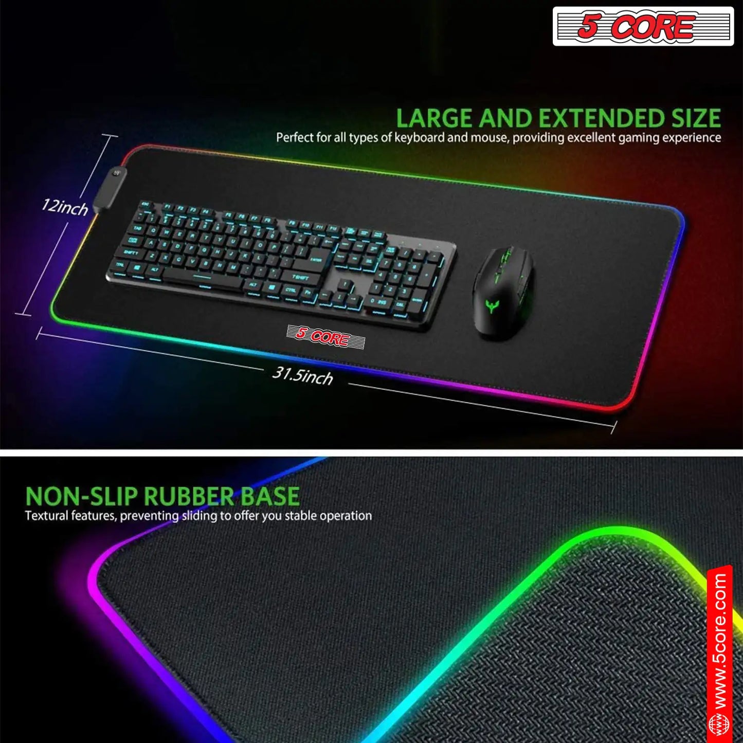 12 Light Mode High-Performance Soft Padded Gaming Mouse Pad Large